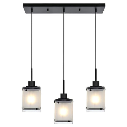 MELUCEE 3-Light Dining Room Light Fixtures Hanging Contemporary Linear Chandeliers for Dining Room Hallway with Rectangular Frosted Glass Shade