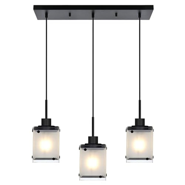 MELUCEE 3-Light Dining Room Light Fixtures Hanging Contemporary Linear Chandeliers for Dining Room Hallway with Rectangular Frosted Glass Shade