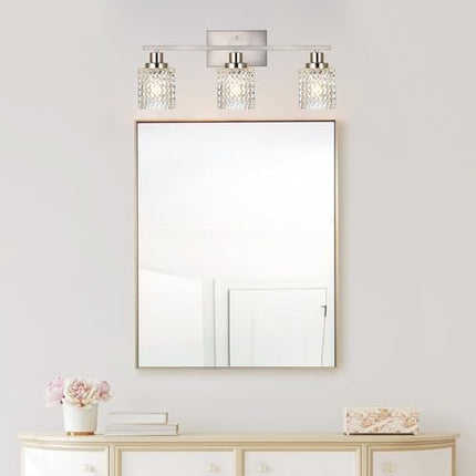 MELUCEE 3 Lights Brushed Nickel Modern Vanity Lights with Hammered Glass Shade Suitable for Bathroom Living Room Hallway