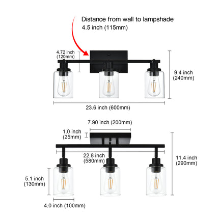 MELUCEE 3 Light Bathroom Vanity Light Black Track Lighting Fixtures Ceiling