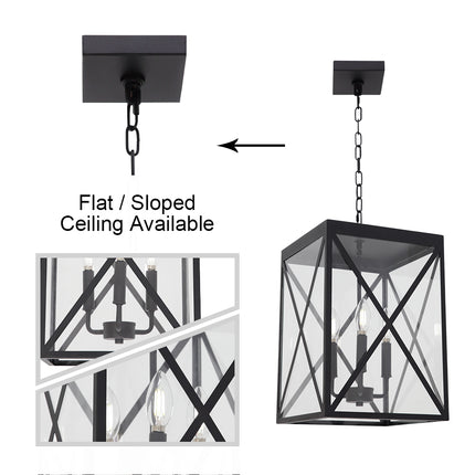 MELUCEE 3-Light Outdoor Chandelier Lighting Black Lantern Pendant Light