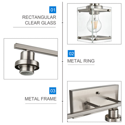 MELUCEE Modern Vanity Light Fixtures, 4-Light Brushed Nickel Bathroom Vanity Lights Over Mirror with Rectangular Clear Glass