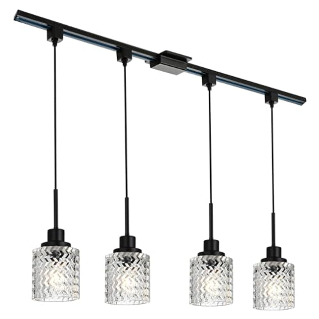 4-Light Track Ceiling Light Semi Flush Mount Directional Square Ceiling Spotlight With Clear Glass Shade Adjustable Flush Mount Track Light Kit For Kitchen Dining Room Hallway Bedroom