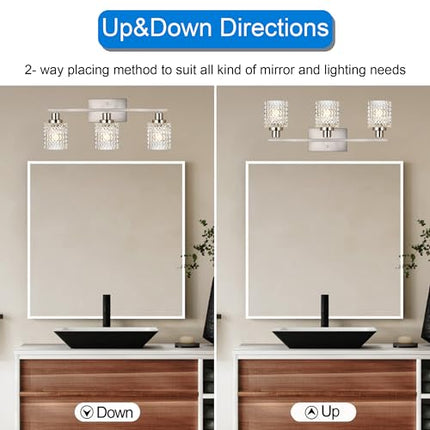 MELUCEE 3 Lights Brushed Nickel Modern Vanity Lights with Hammered Glass Shade Suitable for Bathroom Living Room Hallway