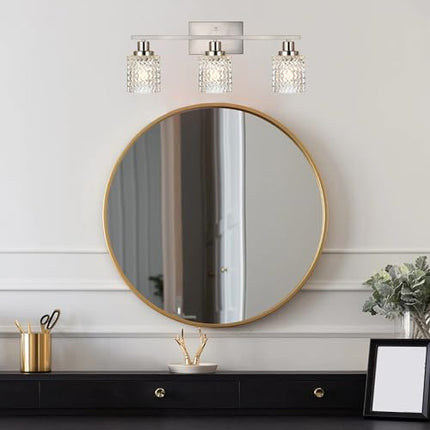 MELUCEE 3 Lights Brushed Nickel Modern Vanity Lights with Hammered Glass Shade Suitable for Bathroom Living Room Hallway