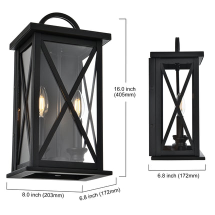 MELUCEE 2-Light Exterior Light Fixtures Outdoor Wall Lantern Wall Mount in Black