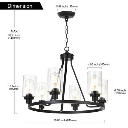 MELUCEE 6-Light Chandeliers for Dining Room, Farmhouse Lighting Black Light Fixtures Ceiling Hanging