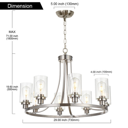 MELUCEE Modern Chandelier Brushed Nickel Finish 8 Lights, Dining Room Lighting Fixtures Hanging