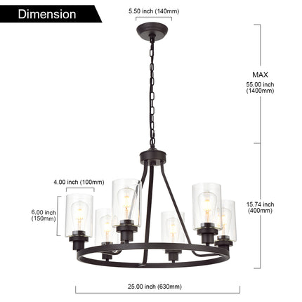 MELUCEE 6-Light Glass Chandelier Farmhouse Lighting, Kitchen Island Lighting Dining Room Light Fixtures Hanging