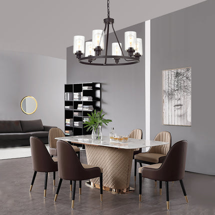 MELUCEE 6-Light Glass Chandelier Farmhouse Lighting, Kitchen Island Lighting Dining Room Light Fixtures Hanging