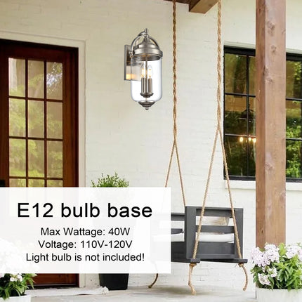 MELUCEE Outdoor Wall Lantern 2-Light Exterior Light Fixtures Wall Mount in Brushed Nickel Finish
