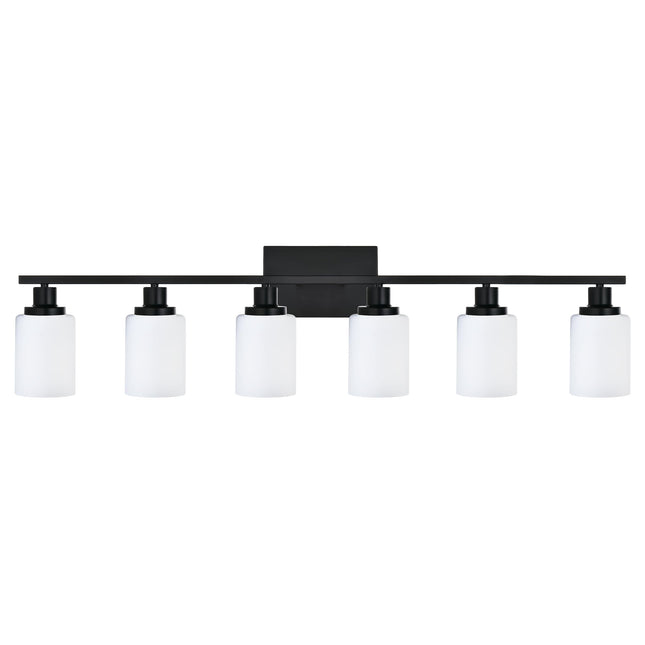 MELUCEE Matte Black Vanity Lights for Bathroom, 6 Lights Bathroom Light Fixtures Over The Mirror Light with Milky White Glass Shade Wall Mount Lamp for Dressing Room Living Room Hallway
