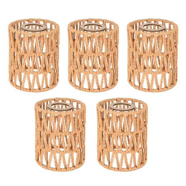 MELUCEE 5 Pack Rattan Lamp Shade, 1.65in Fitter Light Covers, Cylinder Woven Lampshade for Floor Lamps Pendant Light Chandelier Wall Sconces
