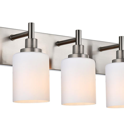 MELUCEE Modern Bathroom Light Fixtures with Milky White Glass Shade 5 Light Brushed Nickel Vanity Lighting Fixtures Over Sink Light Bathroom Wall Lights for Dressing Room Laundry Room Kitchen