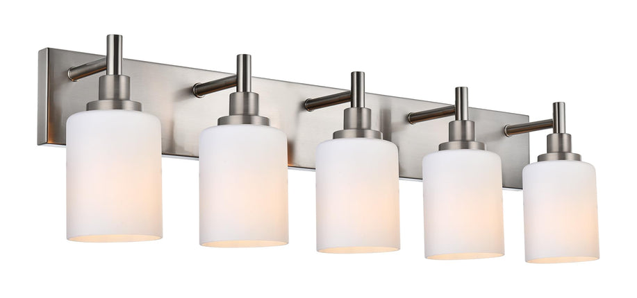 MELUCEE Modern Bathroom Light Fixtures with Milky White Glass Shade 5 Light Brushed Nickel Vanity Lighting Fixtures Over Sink Light Bathroom Wall Lights for Dressing Room Laundry Room Kitchen