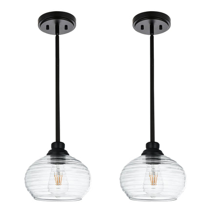 MELUCEE Set of 2 Glass Pendant Lights with Clear Water Ripple Glass, Coastal Pendant Light for Dining Room Kitchen Island Hallway