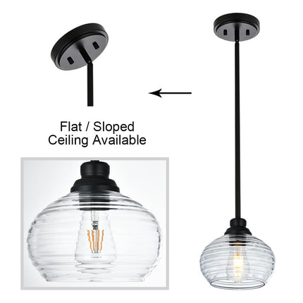 MELUCEE Set of 2 Glass Pendant Lights with Clear Water Ripple Glass, Coastal Pendant Light for Dining Room Kitchen Island Hallway