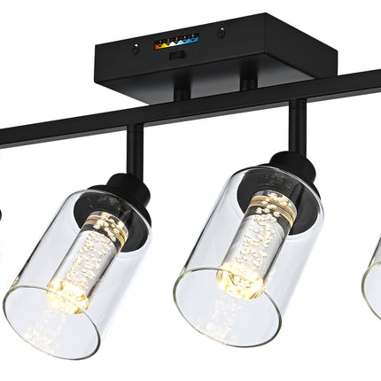 MELUCEE LED Track Lighting Fixtures Ceiling 4-Light Black Semi Flush Mount Ceiling Light Bathroom Wall Light with Flexibly Rotatable Light Heads, Built-in LED Chips, 5-Color Temperature Adjustable