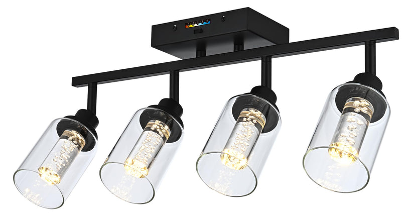 MELUCEE LED Track Lighting Fixtures Ceiling 4-Light Black Semi Flush Mount Ceiling Light Bathroom Wall Light with Flexibly Rotatable Light Heads, Built-in LED Chips, 5-Color Temperature Adjustable