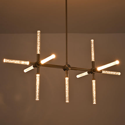 MELUCEE 32.8" LED Chandeliers for Dinning Room 26W 3000K Warm Lighting 11-Light Bubble Crystal Dimmable LED Linear Pendant Light Brushed Nickel Island Lights for Kitchen Island Dining Table Bar