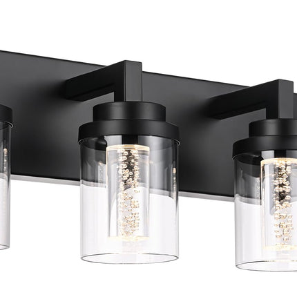 MELUCEE 4-Light 5 Color Dimmable Vanity Lights for Bathroom Bubble Crystal LED Bathroom Lighting Fixtures Over Mirror, Black LED Wall Sconce with Clear Glass Shade, Built-in Led Chips