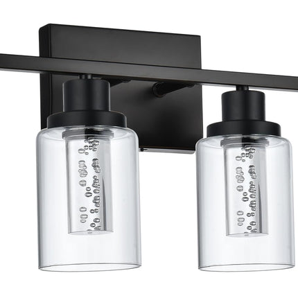MELUCEE 4-Light LED Bathroom Lighting Fixtures Over Mirror, Dimmable LED Vanity Light for Bathroom 3000K-6000K Black Bath Wall Lights with Crystal Bubble Clear Glass Shade, Built-in LED Chips