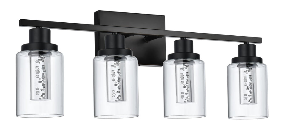 MELUCEE 4-Light LED Bathroom Lighting Fixtures Over Mirror, Dimmable LED Vanity Light for Bathroom 3000K-6000K Black Bath Wall Lights with Crystal Bubble Clear Glass Shade, Built-in LED Chips