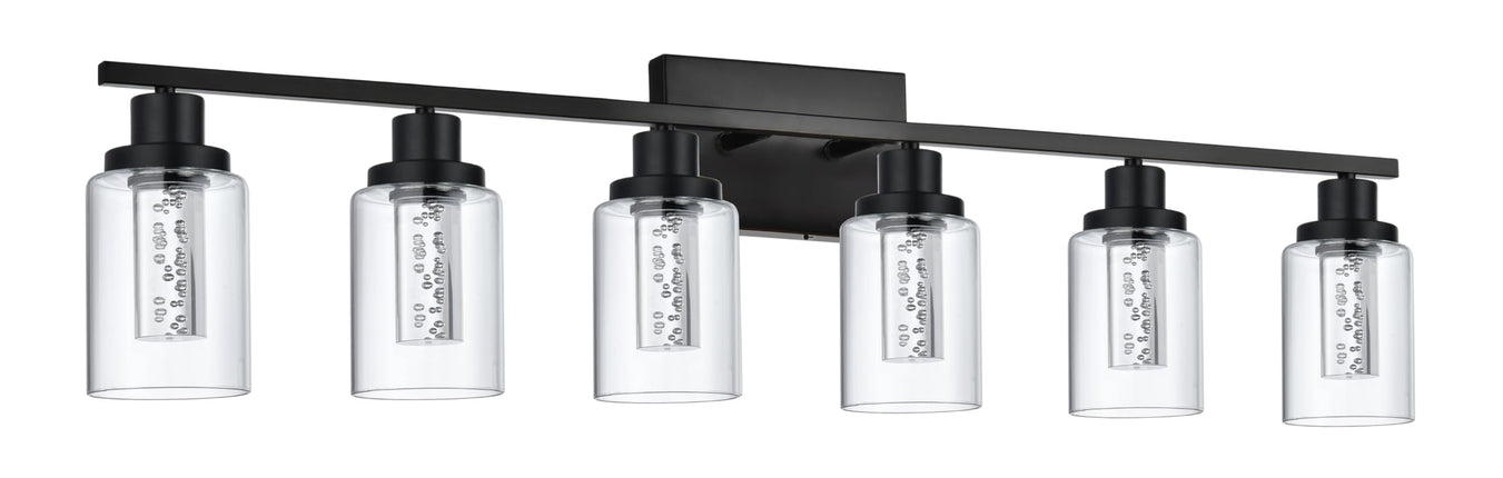 MELUCEE LED Vanity Lights for Bathroom, 6-Light Dimmable LED Bathroom Light Fixtures Black with Crystal Bubble Clear Glass Shade 3000K-6000K LED Wall Light Fixture for Bathroom, Built-in LED Chips