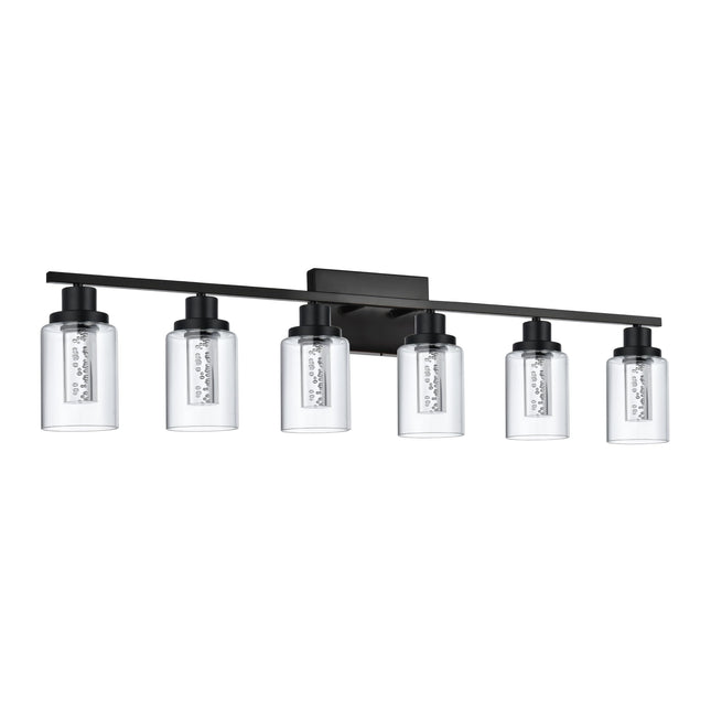 MELUCEE LED Vanity Lights for Bathroom, 6-Light Dimmable LED Bathroom Light Fixtures Black with Crystal Bubble Clear Glass Shade 3000K-6000K LED Wall Light Fixture for Bathroom, Built-in LED Chips