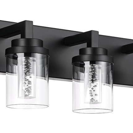 MELUCEE Black Vanity Lights for Bathroom, 5CCT Dimmable LED Bathroom Lights with Bubble Crystal and Clear Glass Shade, LED Vanity Light Bar Above Mirror Kitchen Sink, Built-in Led Chips, 25W