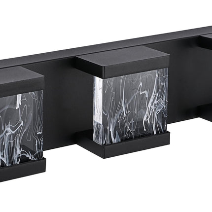 MELUCEE Modern LED Bathroom Lights Over Mirror 15W 3 Lights LED Vanity Light Bar with Unique Smoke Acrylic Panel Black Bathroom Wall Light Fixtures for Bath Powder Room, 3000K Warm Lighting