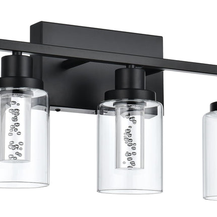 MELUCEE LED Bathroom Vanity Light 5-Light Dimmable Bathroom Light Bar 5CCT Modern Black Vanity Lighting Fixtures with Crystal Bubble Clear Glass Shade, Built-in LED Chips