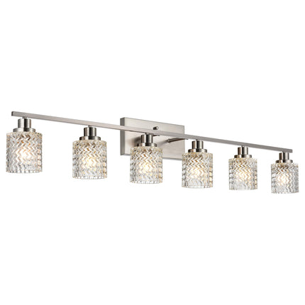 MELUCEE 6 Lights Bathroom Lighting Fixtures Over Mirror Brushed Nickel with Hammered Glass Shade, Vanity Light Indoor Wall Mounted Lamp for Bathroom Bedroom Kitchen