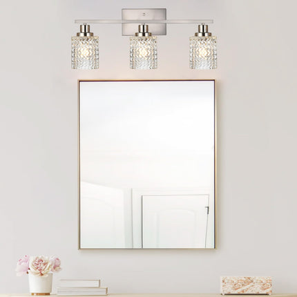 MELUCEE 3 Lights Bathroom Light Fixtures Brushed Nickel Modern Vanity Lights Indoor Wall Mounted Light with Hammered Glass Shade Suitable for Bathroom Living Room Hallway