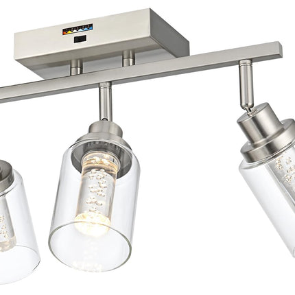 MELUCEE 3-Light LED Track Lighting Brushed Nickel Modern Ceiling Light Bathroom Wall Light with Flexibly Pivoting Heads, Built-in LED Chips, 5-Color Temperature Adjustable