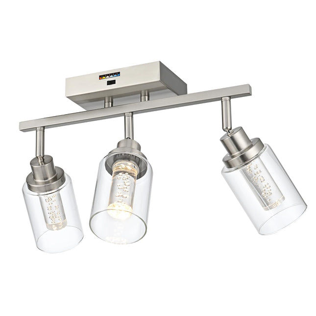 MELUCEE 3-Light LED Track Lighting Brushed Nickel Modern Ceiling Light Bathroom Wall Light with Flexibly Pivoting Heads, Built-in LED Chips, 5-Color Temperature Adjustable