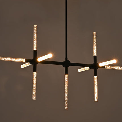MELUCEE 32.8" LED Linear Pendant Light Black 11-Light Bubble Crystal Dimmable LED Chandeliers for Dinning Room 26W 3000K Warm Lighting Island Lights for Kitchen Island Dining Table Bar