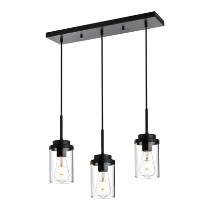 MELUCEE 3 Lights Linear Chandelier Black Finish Kitchen Pendant Lighting Over Island Dining Room Light Fixtures Ceiling Hanging Lamp with Clear Glass Shade, 20.5 Inches Length