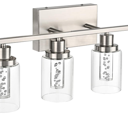 MELUCEE 6-Light LED Bathroom Vanity Light, Modern Brushed Nickel Bathroom Light Bar with Crystal Bubble Clear Glass Shade, Dimmable Bathroom Wall Sconce Lamp 3000K-6000K, Built-in LED Chips