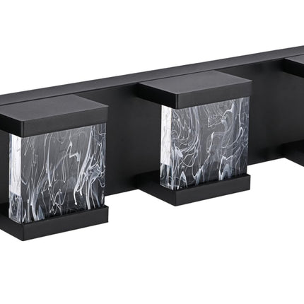 MELUCEE LED Bathroom Lighting Fixtures Over Mirror 5 Lights Black LED Vanity Lighting with Unique Smoke Acrylic Panel Modern Led Bathroom Light Bar, 25W 3000K Warm Lighting