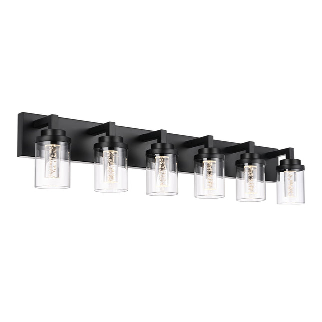 MELUCEE 6-Light Dimmable LED Bathroom Light Fixtures in Black Finish, Modern Bubble Crystal Vanity Lights for Bathroom 5CCT LED Wall Light Fixture with Clear Glass Shade, Built-in Led Chips
