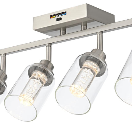 MELUCEE 5-Color 4 Light Brushed Nickel LED Track Lighting Fixtures Ceiling for Kitchen, Dimmable Track Lighting Kit, Adjustable Directional Spot Lights Indoor Wall Lamp, Built-in LED Chips