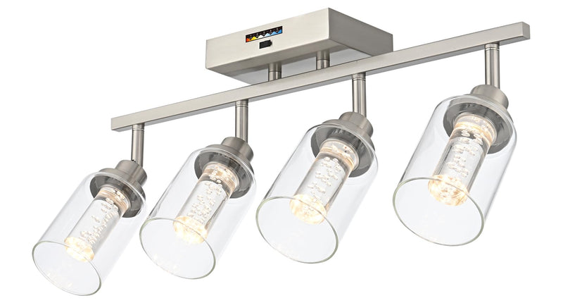 MELUCEE 5-Color 4 Light Brushed Nickel LED Track Lighting Fixtures Ceiling for Kitchen, Dimmable Track Lighting Kit, Adjustable Directional Spot Lights Indoor Wall Lamp, Built-in LED Chips