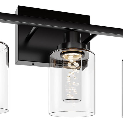 MELUCEE Bathroom Vanity Light Fixtures, 3-Light LED Bathroom Lighting Fixtures Over Mirror, 3000K-6000K Modern Black Vanity Light for Bathroom with Crystal Bubble Glass Shade, Built-in LED Chips