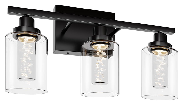 MELUCEE Bathroom Vanity Light Fixtures, 3-Light LED Bathroom Lighting Fixtures Over Mirror, 3000K-6000K Modern Black Vanity Light for Bathroom with Crystal Bubble Glass Shade, Built-in LED Chips