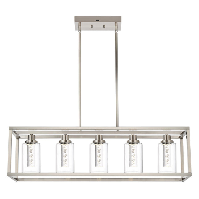 MELUCEE Linear Kitchen Island Lighting Brushed Nickel Led Bubble Crystal Chandeliers for Dining Room, 5 Lights Large Led Pendant Lights with Clear Glass, Built in LED Chips 5-Color Temperature Adjust