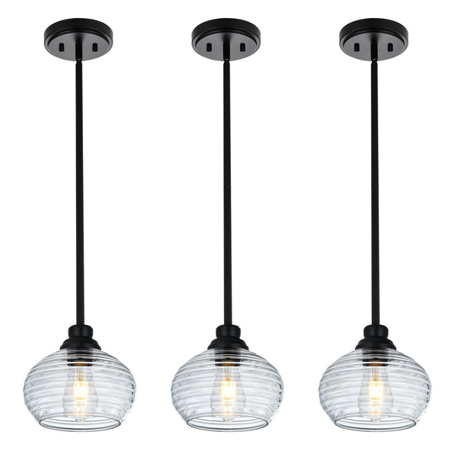 MELUCEE 3 Pack Pendant Lights Kitchen Island with Clear Water Ripple Glass, Modern Mini Chandeliers 1-Light Hanging Ceiling Light for Dining Room Bedroom Hallway, Adjustable Height