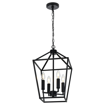 MELUCEE Farmhouse Chandelier 4 Lights Lantern Pendant Light in Black Finish Vintage Openwork Cage Hanging Light