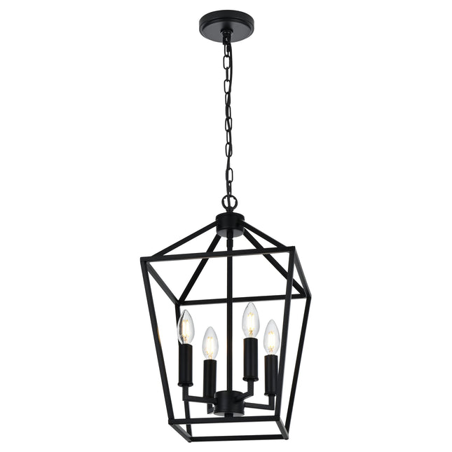 MELUCEE Farmhouse Chandelier 4 Lights Lantern Pendant Light in Black Finish Vintage Openwork Cage Hanging Light