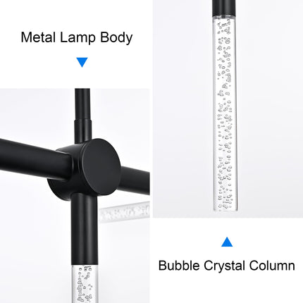 MELUCEE 32.8" LED Linear Pendant Light Black 11-Light Bubble Crystal Dimmable LED Chandeliers for Dinning Room 26W 3000K Warm Lighting Island Lights for Kitchen Island Dining Table Bar